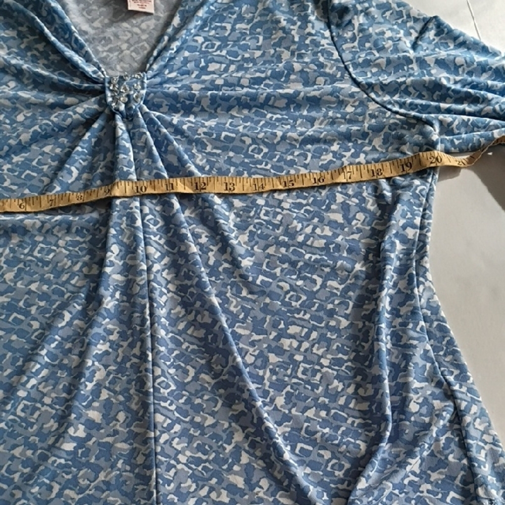 Ruby Rd. Light Blue‎ Patterned Blouse Long Sleeve With Rhinestone Embellishments - Picture 8 of 15